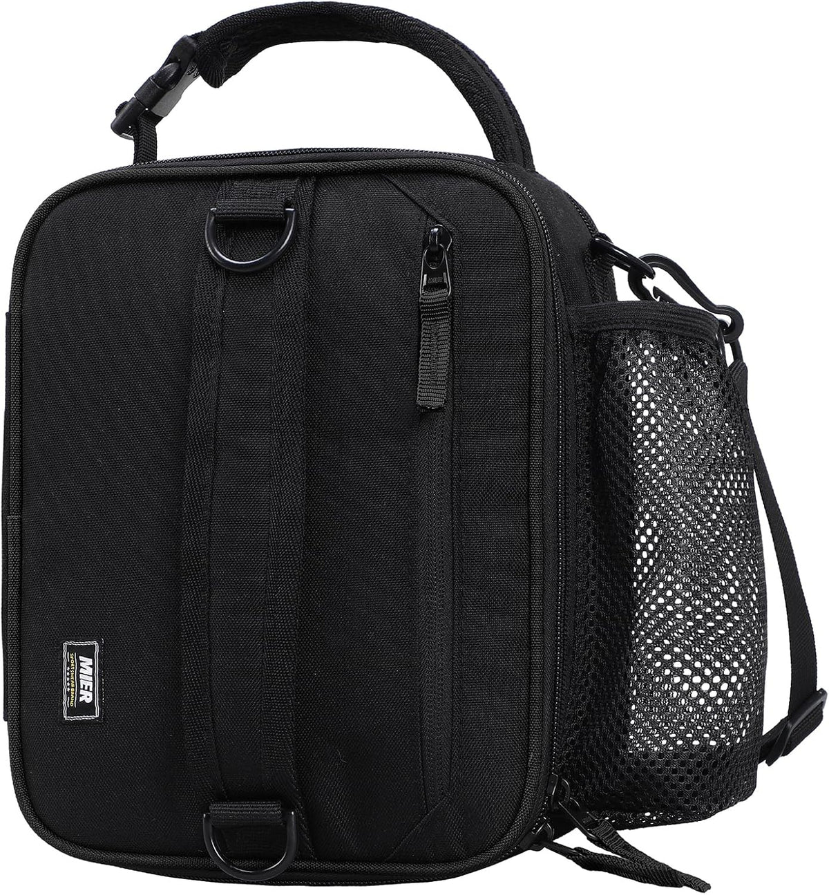 MIER Expandable Lunch Bag Insulated Lunch Box for Men to Work Travel Portable Lunchbox Bags with Shoulder Strap and Water Bottle Holder, Black