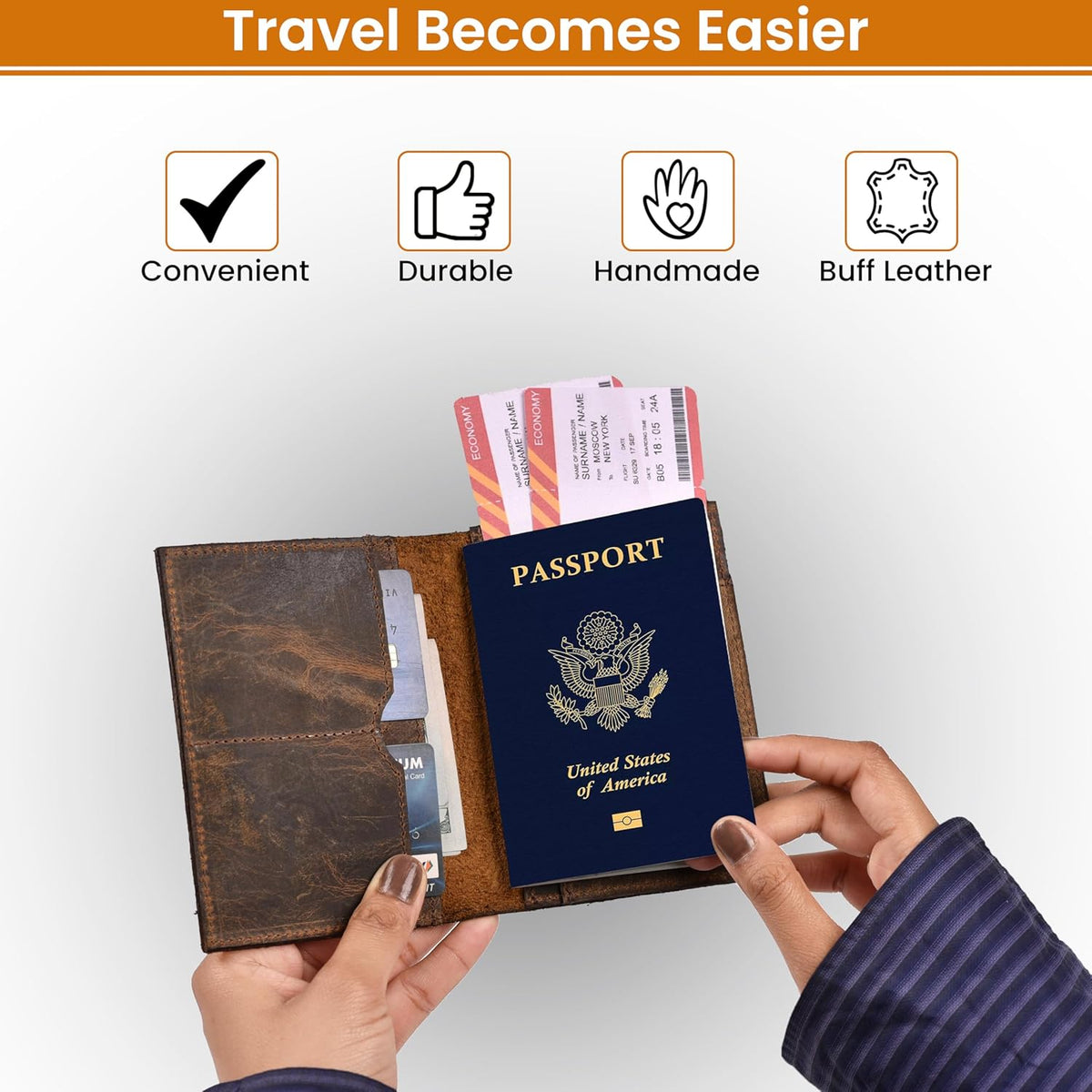 LEATHER VILLAGE Leather Passport Holder Cover – Travel Wallet with Card Slots, Vintage Passport Case for Men & Women – Cute Organizer for Travel Accessories & Documents - Distressed Brown