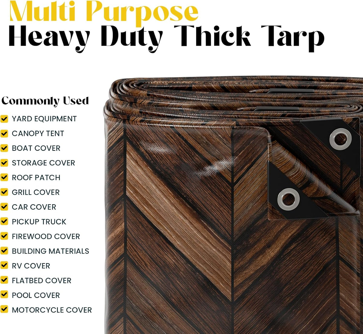 Core Tarps Extreme Heavy Duty 20 Mil Tarp Cover, Waterproof, UV Resistant, Rip and Tear Proof, Poly Tarpaulin with Reinforced Edges for Roof, Camping, Patio, Pool, Boat (Brown Wood/Black 9′ X 12′)