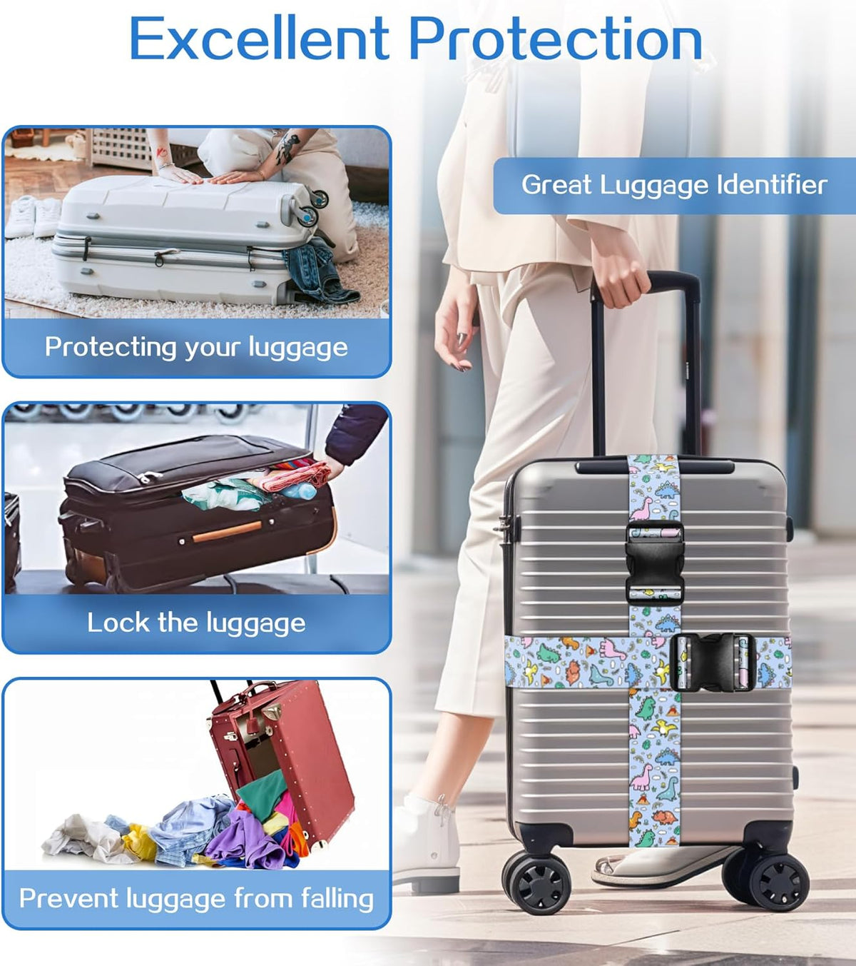 Luggage Straps for Suitcases Travel Belt Luggage Band Heavy Duty Traveling Luggage Identifier Cute Women Girls Unique Accesory,