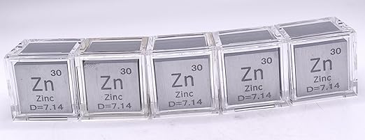 1" 25.4mm Zinc Metal Cube Zn up to 99.9% Pure Periodic Table Element Engraved Density Collection Science Education Display Block Cube + Acrylic Case Box - 1PC