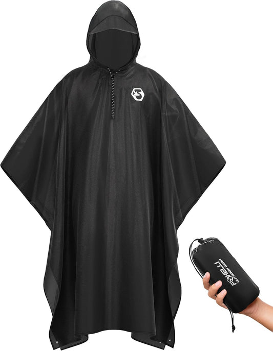 Foxelli Rain Poncho for Adults – Extra Long Reusable Waterproof Raincoat with Hood, Lightweight for Hiking, Camping, Outdoors