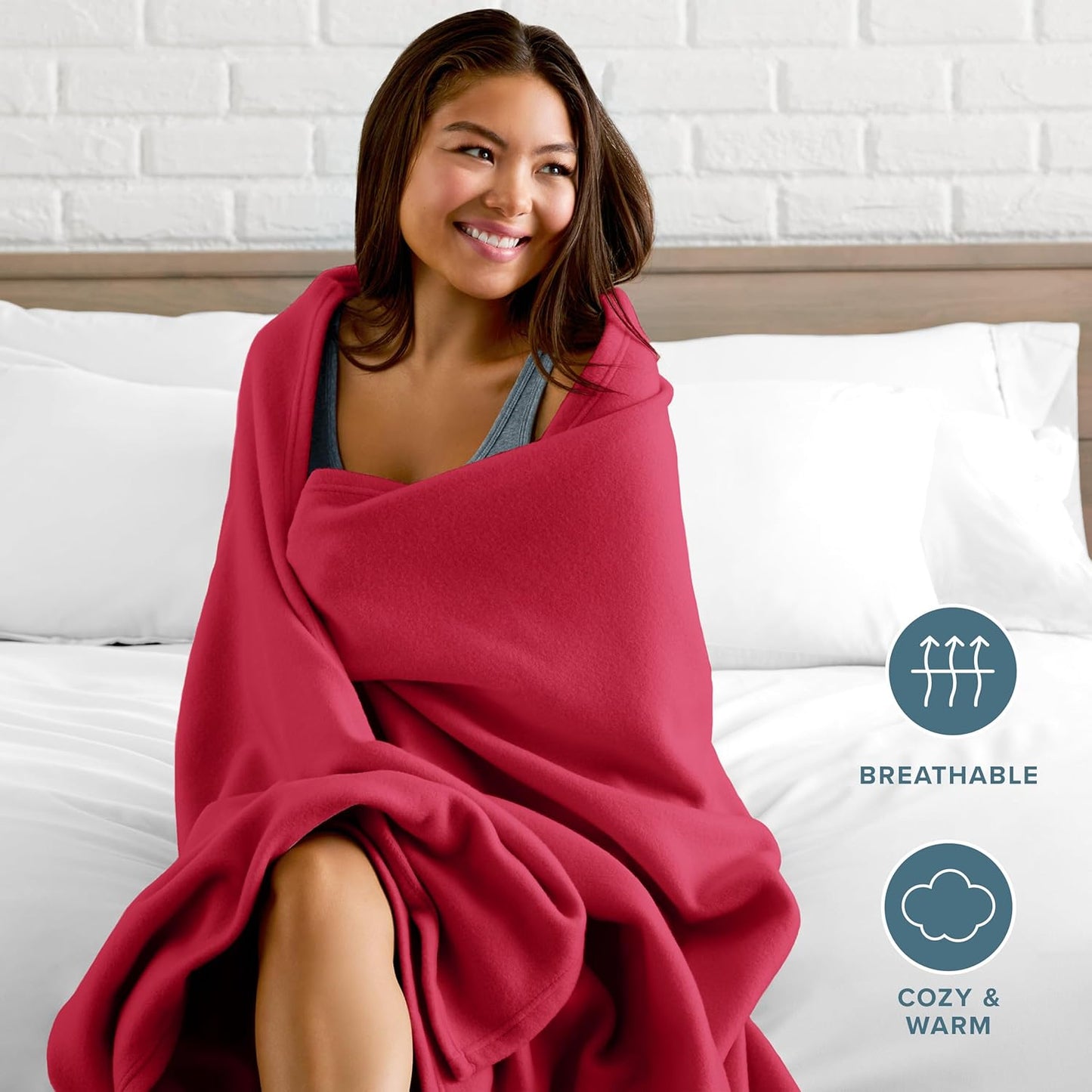 Bare Home Polar Fleece Blanket - King - Red - Warm & Cozy - Premium Fleece - Throw for Bed, Sofa, Camping, Travel and Cold Nights - Lightweight Blanket (King, Red)