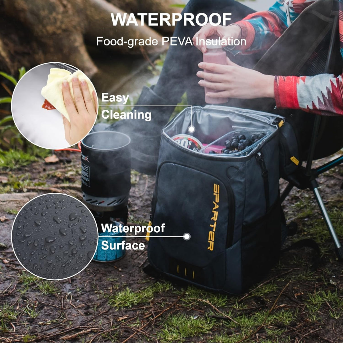 SPARTER Backpack Cooler Insulated Leak Proof 33/49 Cans, 2 Insulated Compartments Thermal Bag, Portable Lightweight Beach Travel Camping Lunch Backpack for Men and Women