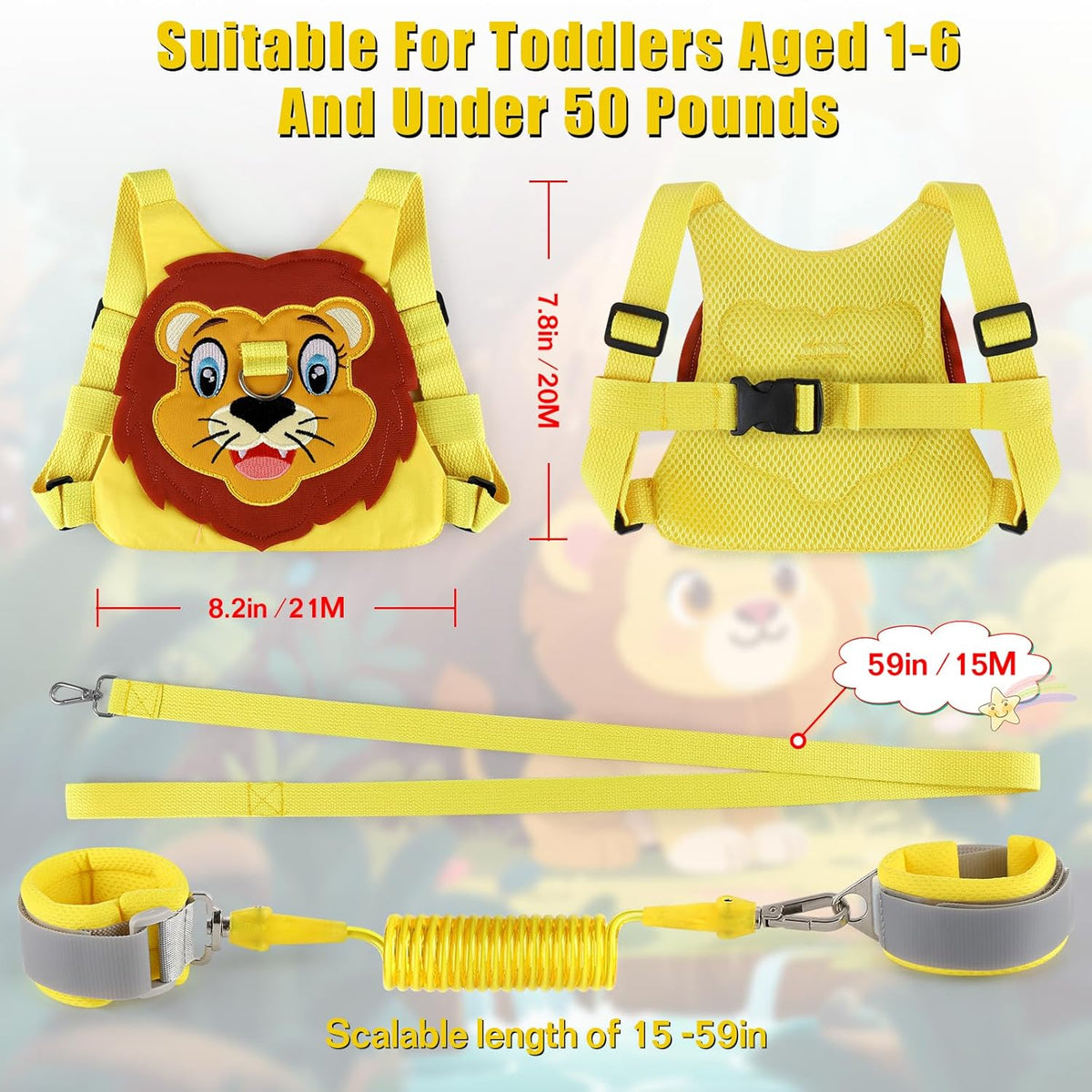 Toddlers Leash + Anti Lost Wrist Link Child Kids Safety Harness Kids Walking Wristband Assistant Strap Belt for Boys Pink Christmas Gift (Yellow)