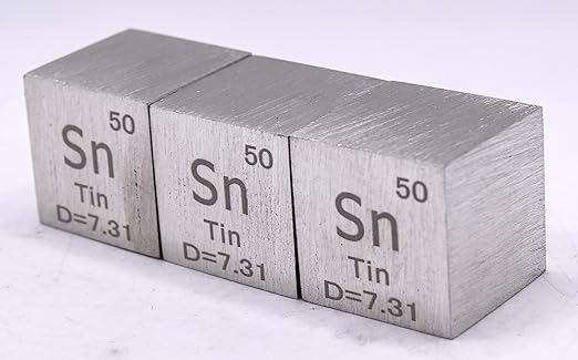 1" 25.4mm Tin Stannum Metal Cube Sn up to 99.9% Pure Periodic Table Element Engraved Density Collection Science Education Display Block Cube + Acrylic Case Box - 1PC