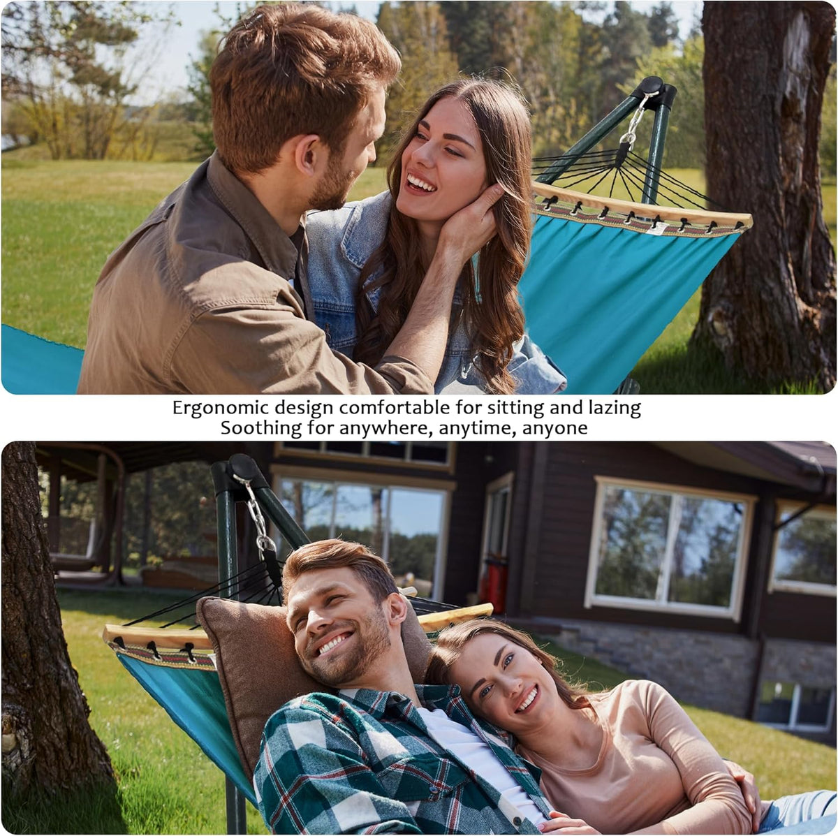 Tranquillo Hammock with Stand Heavy-Duty, Hammock Quick Fold Unfold, Steel Frame Hammock Canvas, Portable Hammock Stand Spreader Bar, 600 lbs Capacity Portable Relaxation Gear, Blue