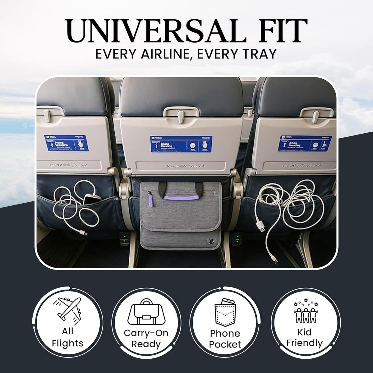SO~MINE Airplane Pocket Organizer | Tray Table Cover | In Flight Seat Back Organizer Bag | Commuter Essential Travel Bag | Media Pouch For Flying | Travel Gift | Attaches To Luggage