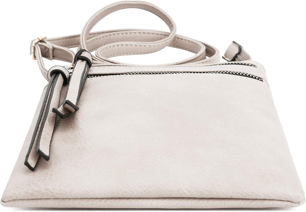 DELUXITY | Crossbody Purse Bag | Functional Multi Pocket Double Zipper Purse | Adjustable Strap | Medium Size Purse | Beige