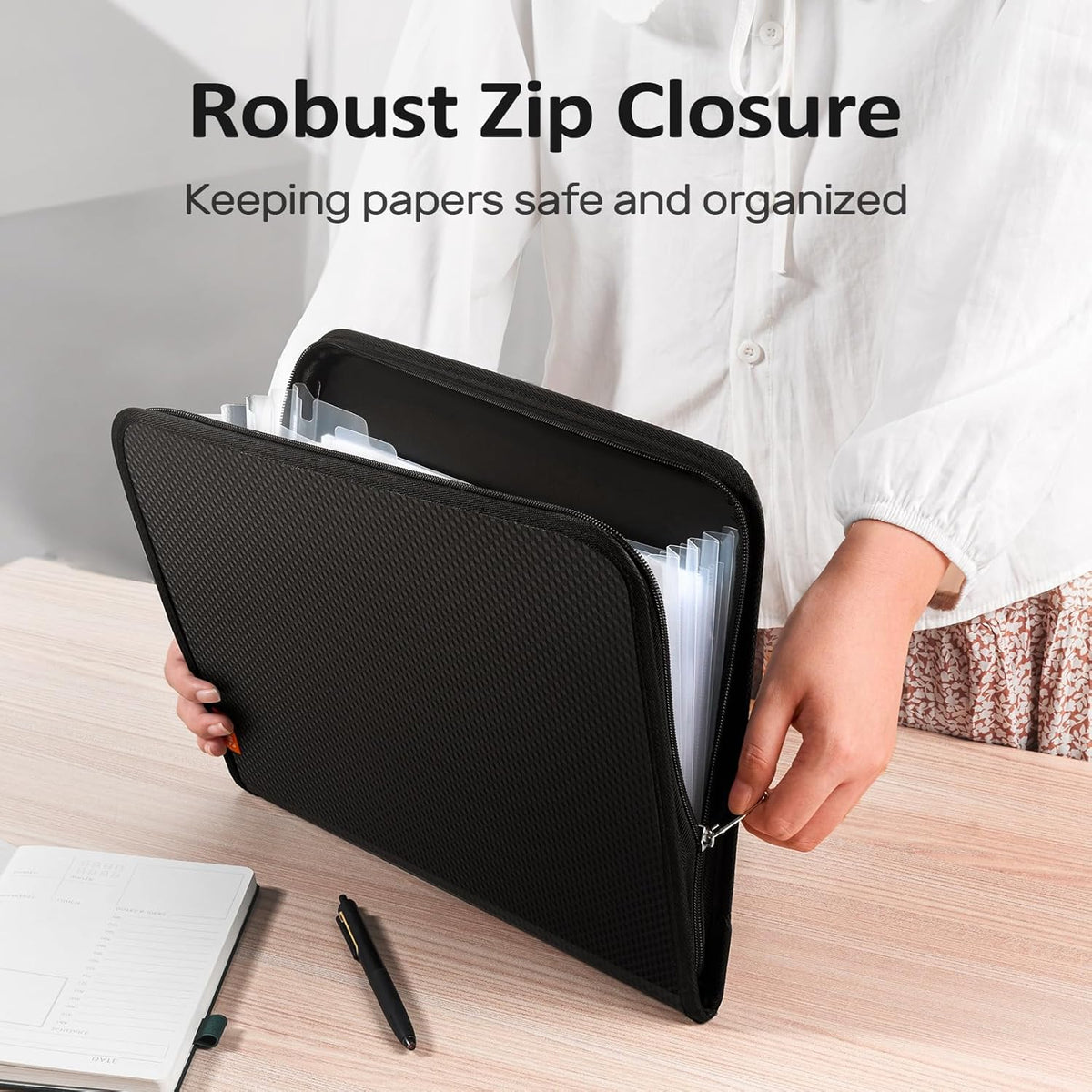 Sooez 7 Pockets Accordion File Organizer, Zipper Expanding File Folder, Heavy Duty Folder Organizer, Sleek Letter Size Accordion Folder, Portable Expandable File Folder for Documents, Sky Blue