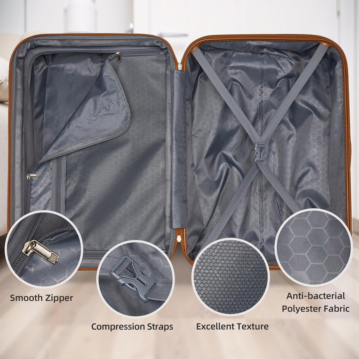 LARVENDER Luggage Sets 5 Piece Hardside Expandable Suitcase with Wheels Lock,Hardside Lightweight Rolling Suitcase for Women and Men,Black
