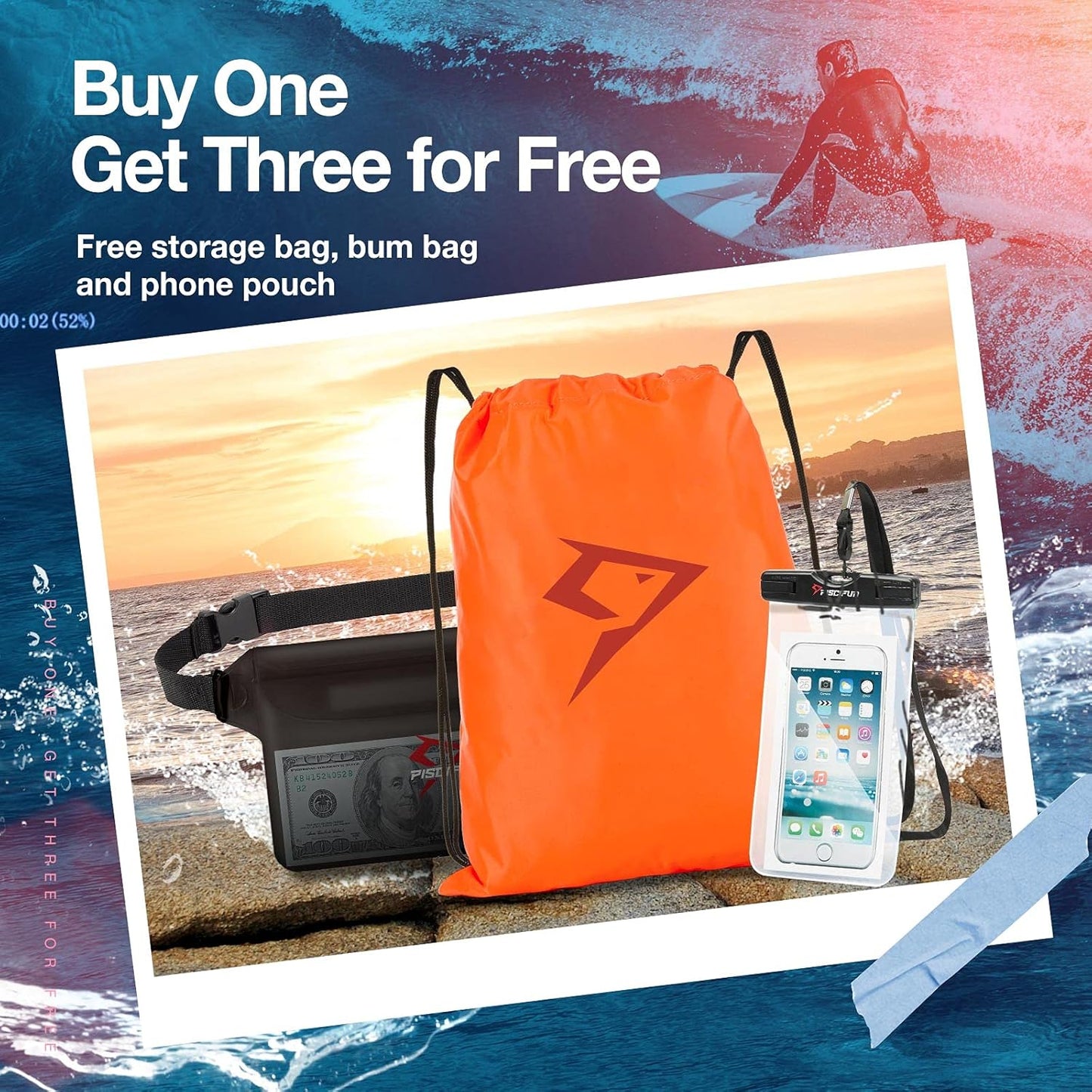 Piscifun Dry Bag Waterproof, Lightweight Dry Backpack Roll-Top Sealed with Waist Pouch and Phone Case Keeps Gear Dry Inside for Kayaking, Boating 10L 20L 30L