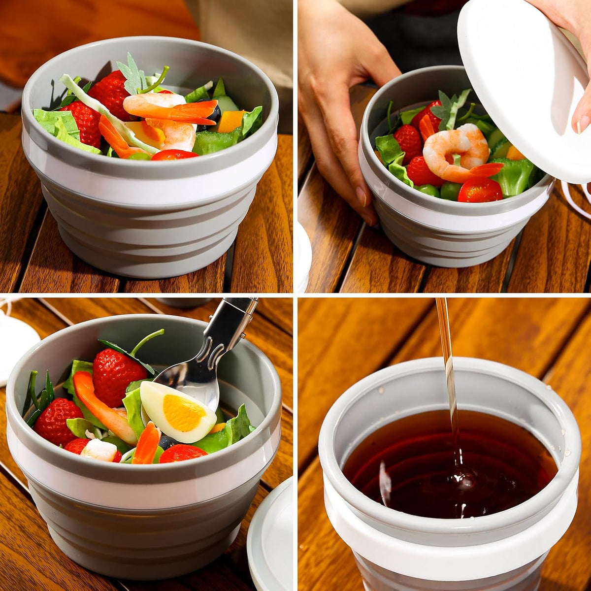 Odoland Camping Mess Kit Silicone Collapsible Bowl, Cup & Stainless Steel Spoon for 1 Person Backpacking Outdoor, Camping, Hiking and Picnic