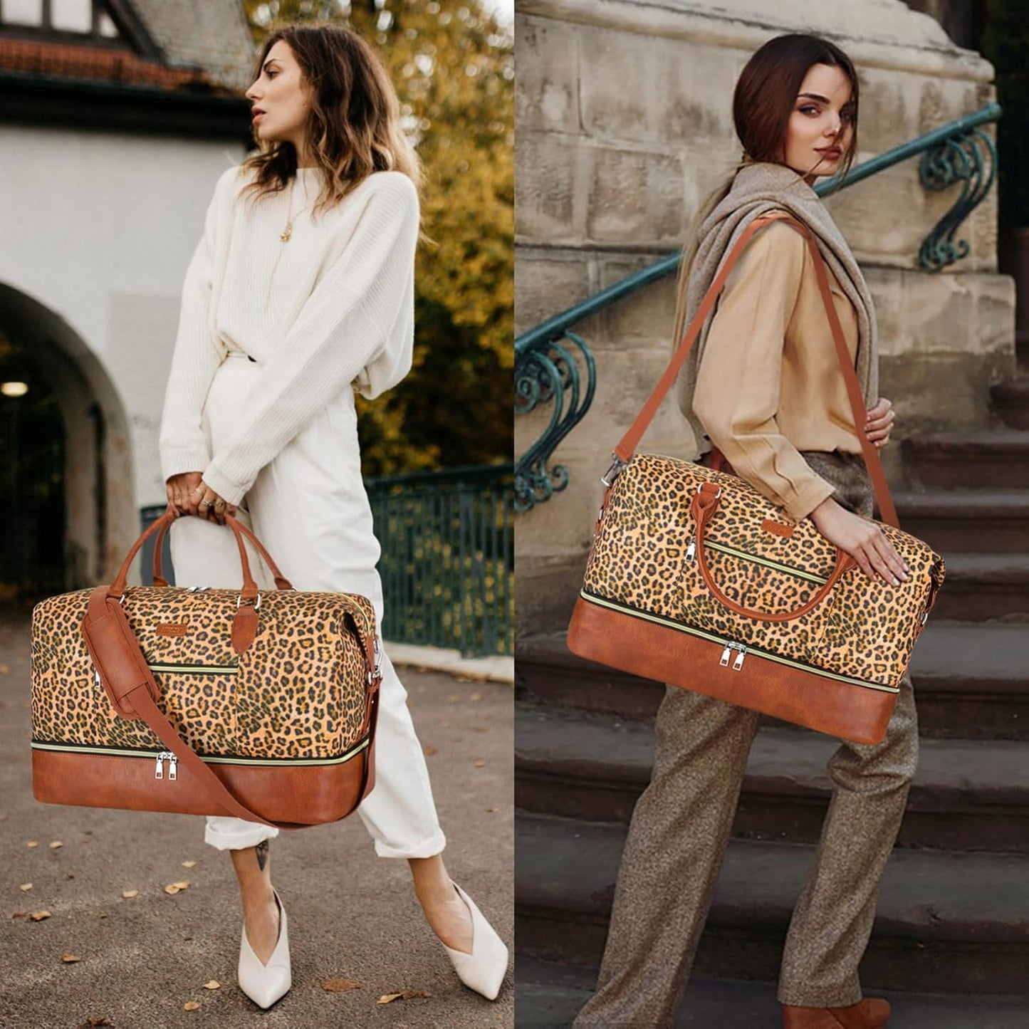 Weekender Bag for Women, Travel Duffel Bag Carry On Overnight Bag with Shoe Compartment Large Nylon Travel Weekend Tote Bag