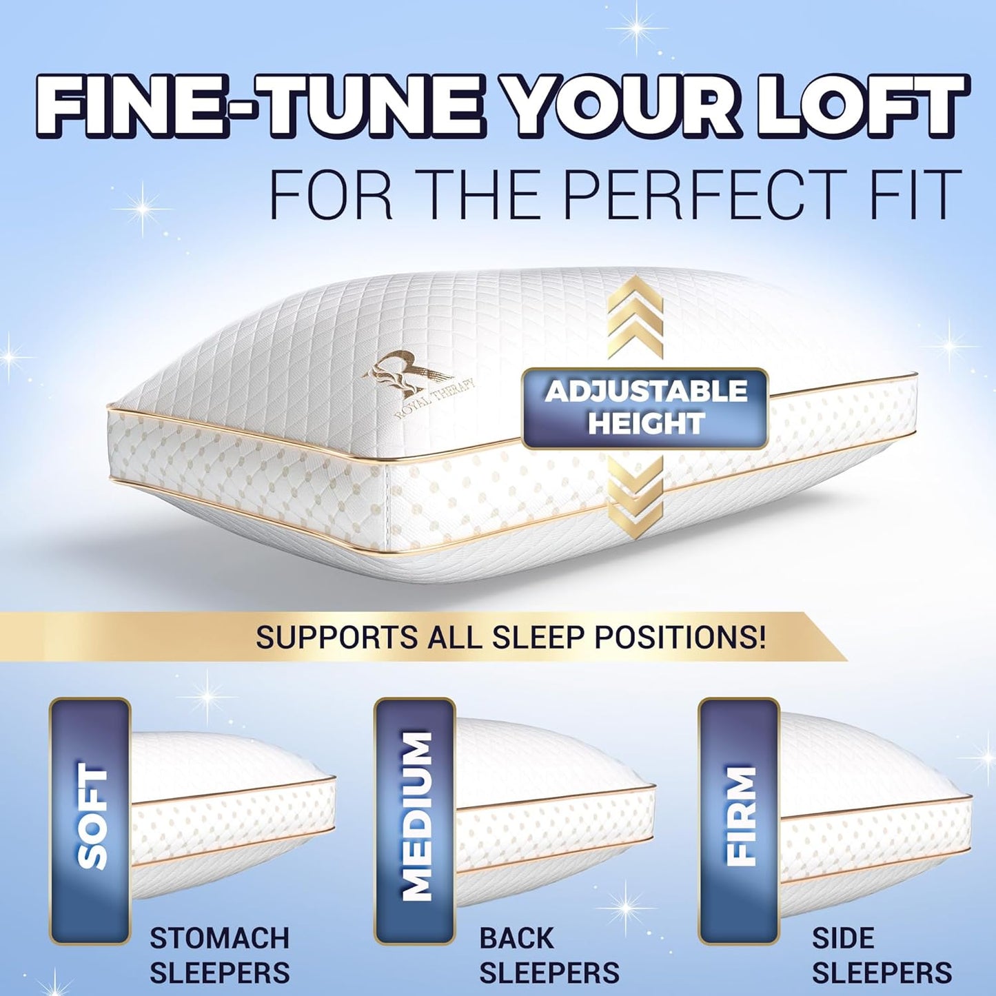 Royal Therapy Queen Memory Foam Pillows 2-Pack - Shredded Memory Foam Pillow for All Sleep Positions - Medium Firm Pillow with Adjustable Loft, Bamboo Rayon Cover, CertiPUR-US, Oeko-TEX Certified