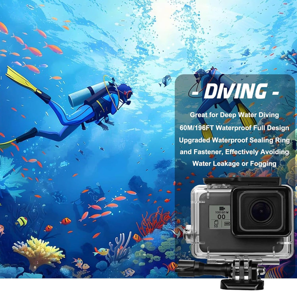 Compatible for Go Pro Hero 7 6 5 Black Waterproof Housing Case 45M/147FT Protective Underwater Diving Case Shell with Cameras Handle Mount Accessories Kit