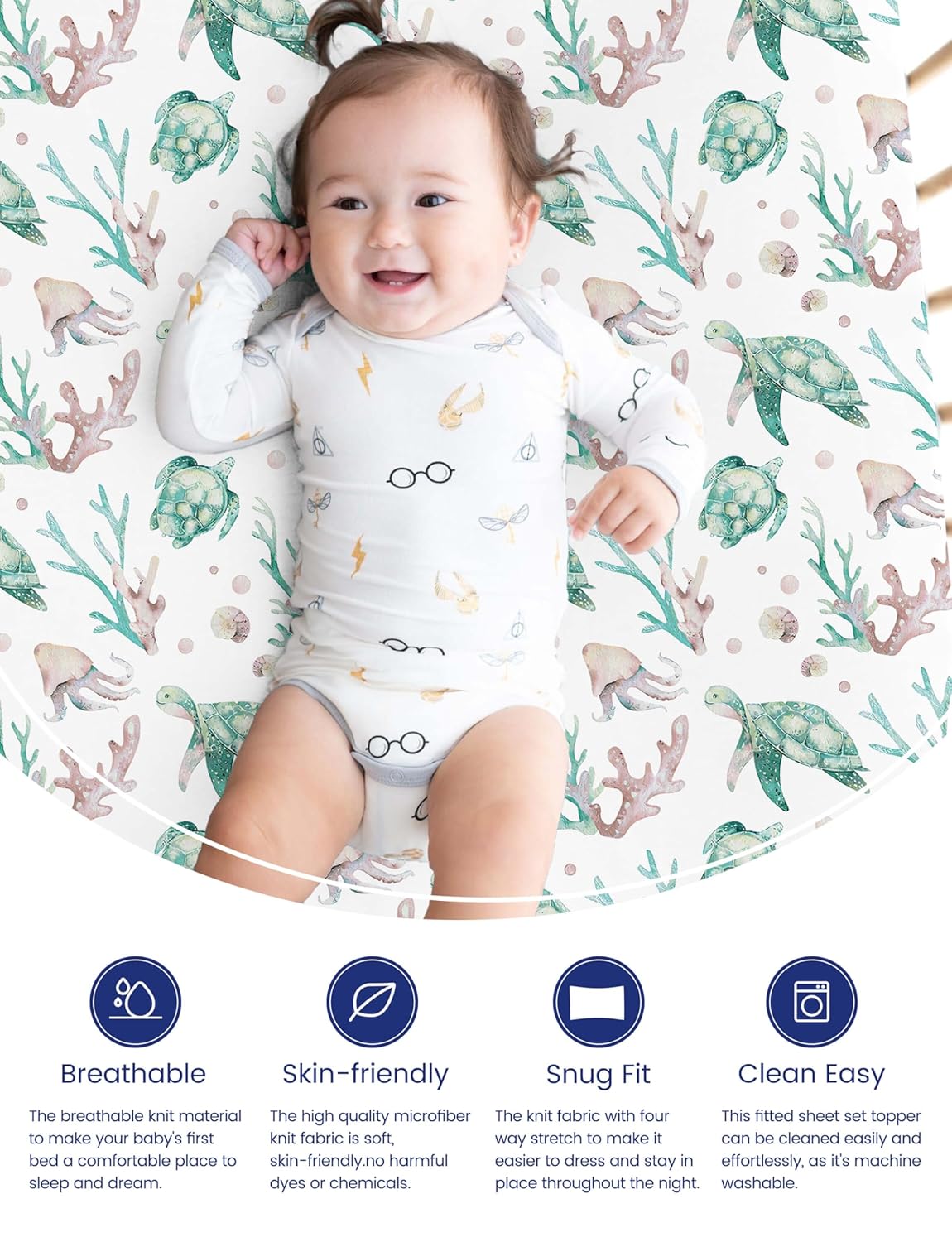 TotAha Crib Sheets for Boys Girls, Premium Soft Crib Mattress Fitted Sheet, Super Stretchy Jersey Knit Baby Sheets, Silky Comfort Baby Bed Sheets 28x52x9 Extra Deep Pocket, 2 Pack (Sea Animal)