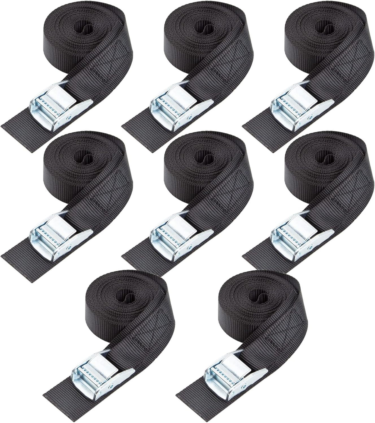 Cartman 1" x 15'Lashing Straps with Adjustable Cam Buckle Cargo Tie Down with Protective Pad, 8 Pack, Black