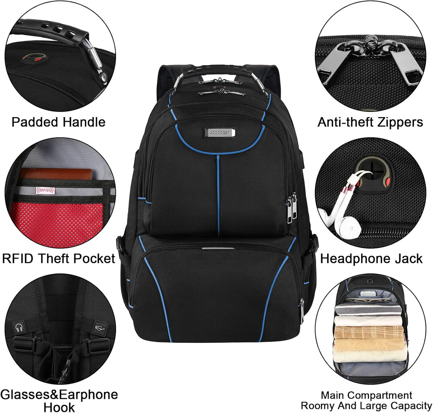 VECKUSON Lunch Bag Backpack, Insulated Cooler Lunch Box Backpack, Extra Large Travel Laptop Backpack TSA Friendly RFID Computer College bag with USB Port for Women Men,Blue