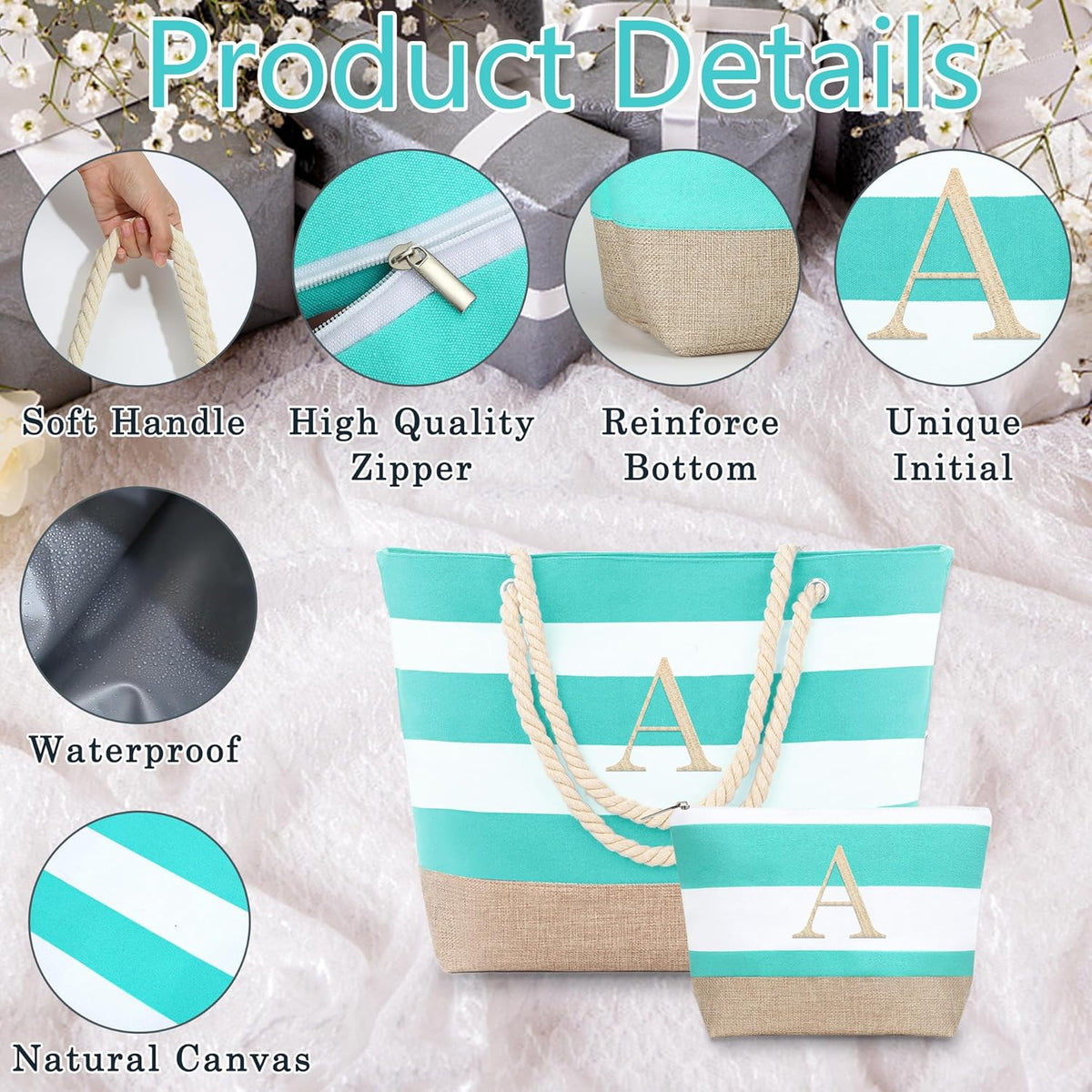 YOOLIFE Beach Bags for Women - Travel Canvas Beach Tote, Pool Waterproof Bag, Travel Essentials, Gifts for Women Birthday