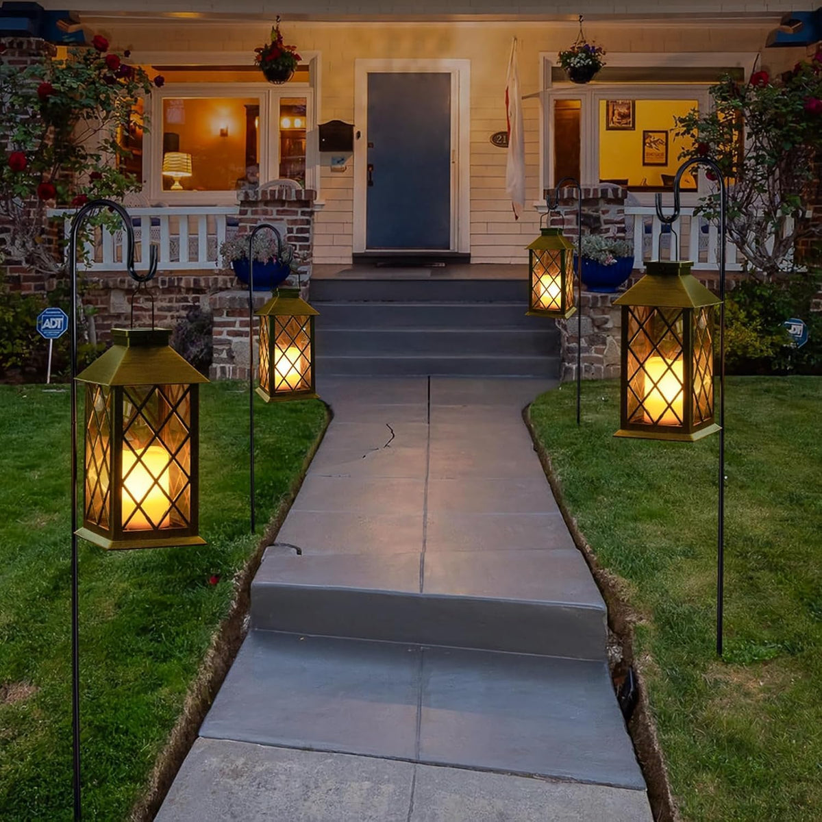 TAKE ME 14" Solar Lanterns Outdoor Waterproof Garden Lanterns Large Flickering Flameless Candle Mission Lights for Table,Outdoor,Party Mothers Day Gifts ( 2 Packs Bronze-Green Color)