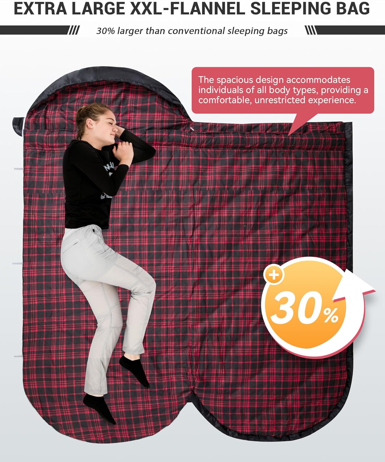 KingCamp Sleeping Bag for Adults, Cold Weather & Warm Extra Wide Big & Tall XL Portable Waterproof Flannel Sleeping Bags, Essentials Gear Accessories for Camping Backpacking Hiking Indoor & Outdoor