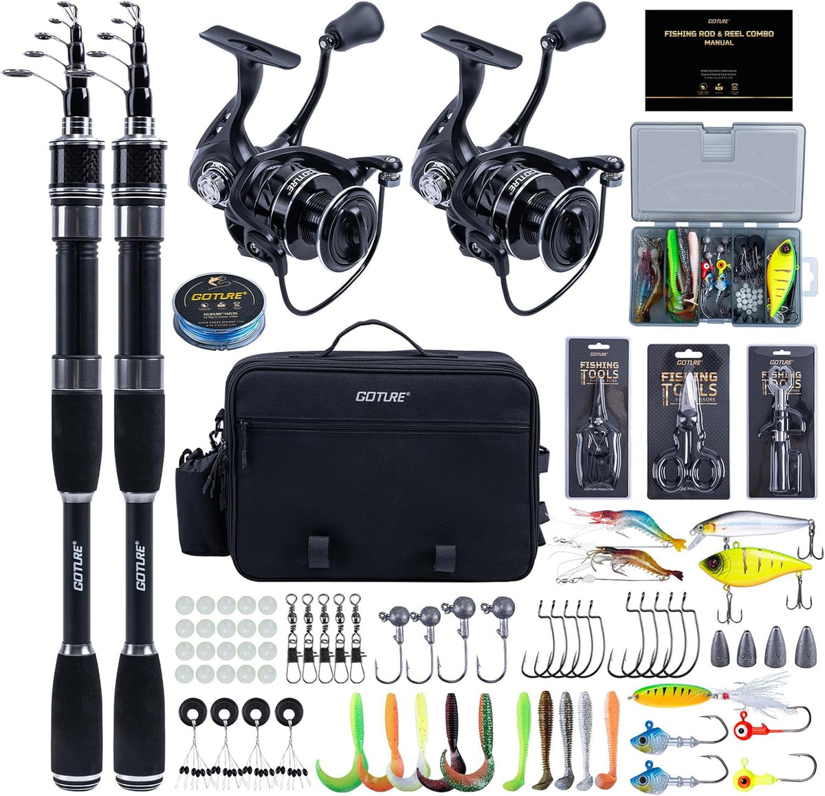 Goture Fishing Rod and Reel Combo,Fishing Pole,Telescopic Fishing Rod Kit with Spinning Reel, Telescopic Fishing Pole with Carrier Bag for Freshwater Saltwater for Men Women