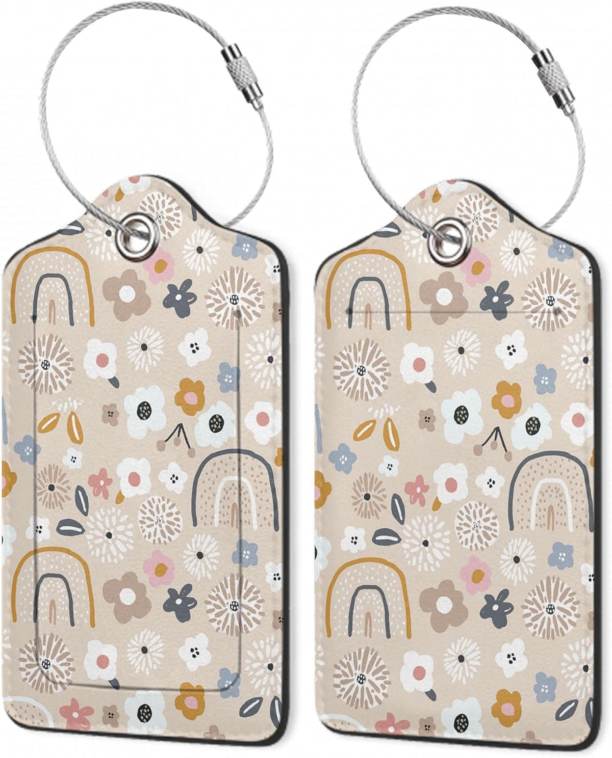 2Pcs Luggage Tag for Suitcase Boho Flowers Rainbow Cute Suitcase Tag with Privacy Flap & Name ID Label & Metal Loop,Travel Bag Luggage Tags for Women
