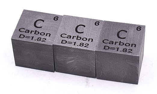 1" 25.4mm Carbon Cube C up to 99.9% Pure Periodic Table Element Engraved Density Collection Science Education Display Block Cube + Acrylic Case Box - 1PC