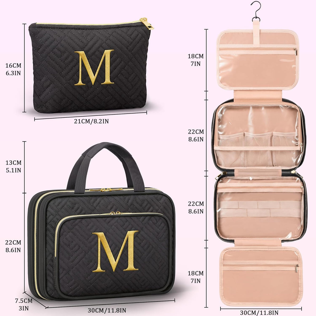 Gifts for Women, Initial Toiletry Makeup Bag Hanging Cosmetic Organizer with Embroidery Letter Personalized Nurse Teacher Appreciation Gift Birthday Christmas Gifts for Mom Sister Wife Friend Auntie