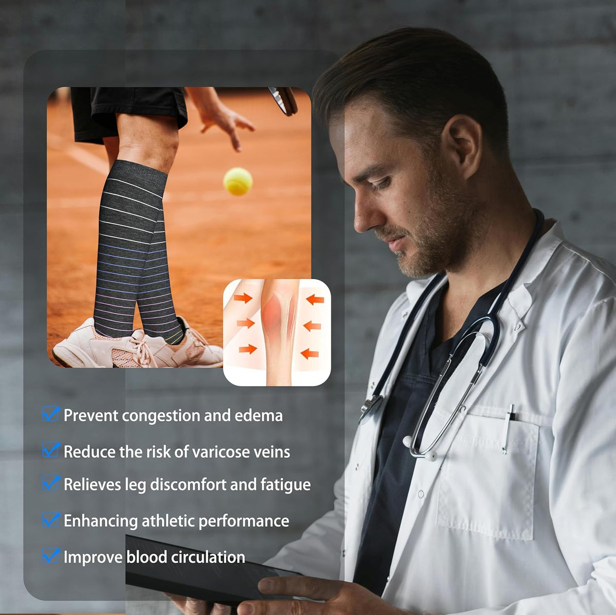 LEVSOX Thick Cotton Compression Socks for Women&Men 20-30mmHg Knee High Cute Support Sock for Nurses, Pregnancy, Travel