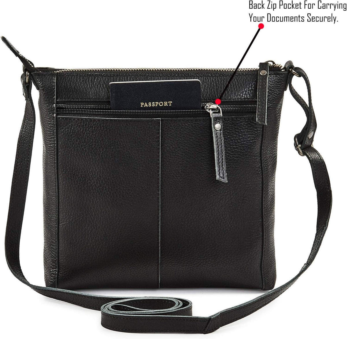Small Soft Genuine Leather Crossbody Purse Women’s Sling Crossover Shoulder Travel Handbag with Triple Zipper