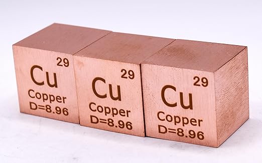 1" 25.4mm Copper Metal Cube Cu up to 99.9% Pure Periodic Table Element Engraved Density Collection Science Education Display Block Cube + Acrylic Case Box - 1PC