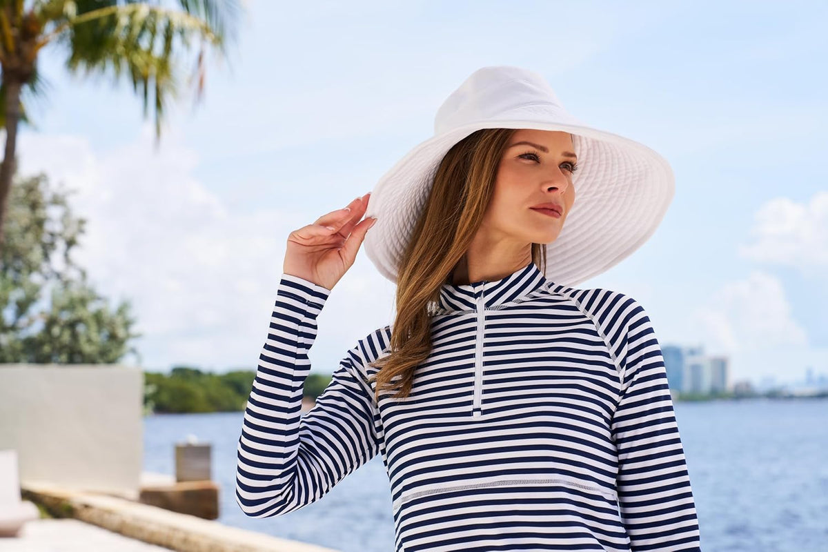Coolibar UPF 50+ Women's Brittany Beach Hat - Sun Protective White