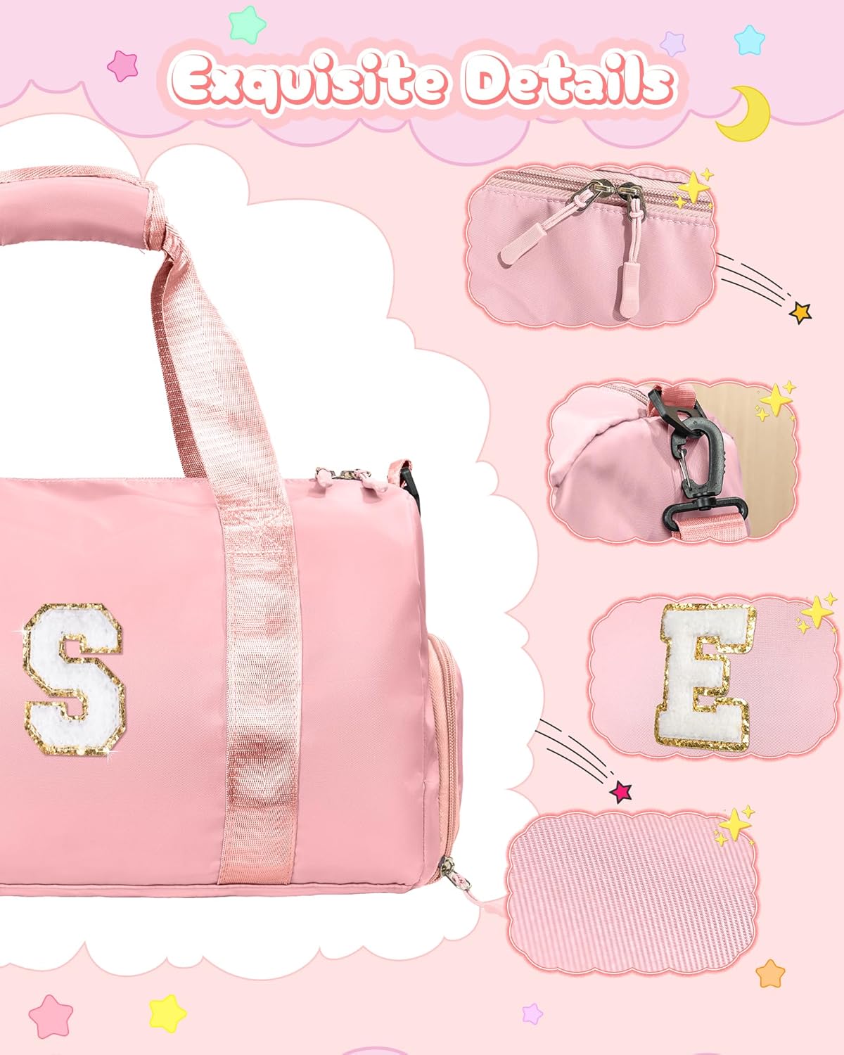 Valentines Day Gift for Girls-Girl Gym Bag with Shoe Compartment, Kid Personalized Weekender Overnight Bags, Initial Travel Tote with Makeup Pouch, Easter Gifts for Teen Daughter (Letter Q)