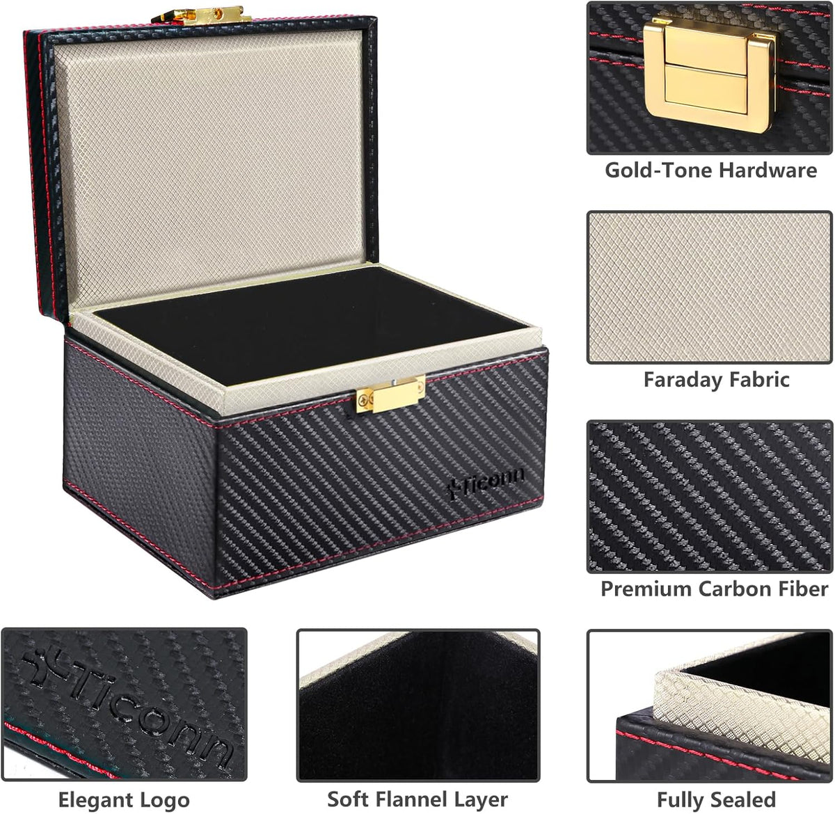 TICONN Faraday Box, Car Key Fob Protector, Carbon Fiber Signal Blocker for Keyless Fob, RFID Signal Blocking Pouch Cage