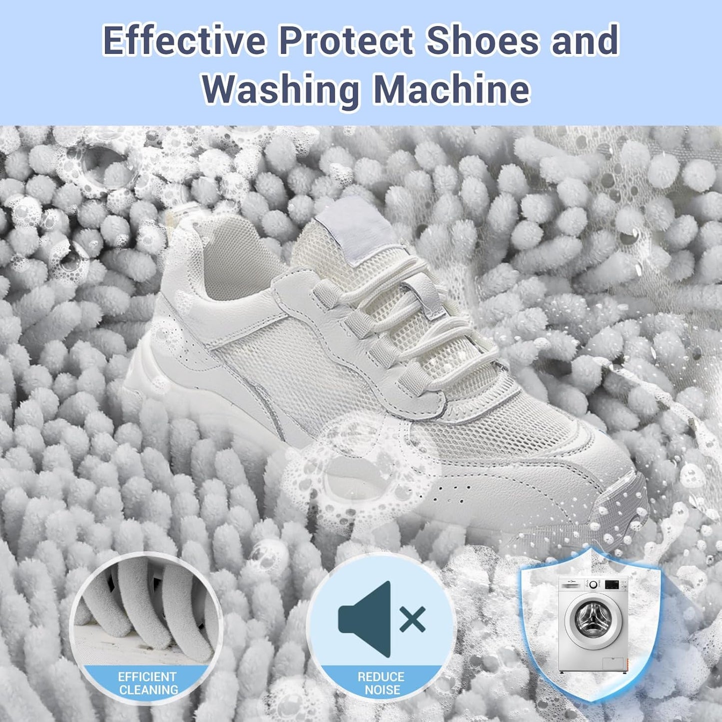 Shoe Washing Machine Bag with 2 Mesh Pockets, One-Step Shoe Laundry Bag for Wash Laces, Insoles & Socks, Reusable Sneaker Cleaning Bag Invisible Zipper for Washer Dryer Safe (2Pcs Grey)