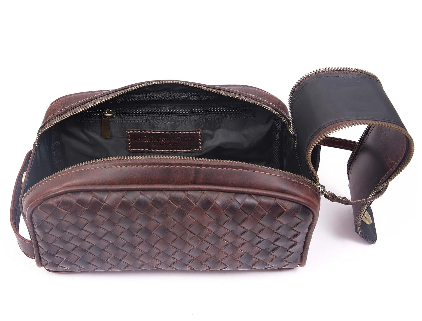 10" Premium Leather Toiletry Travel Pouch With Waterproof Lining | King-Size Handcrafted Vintage Dopp - Kit ~ Gift for Father's Day By Aaron Leather Goods (Wheat Brown)