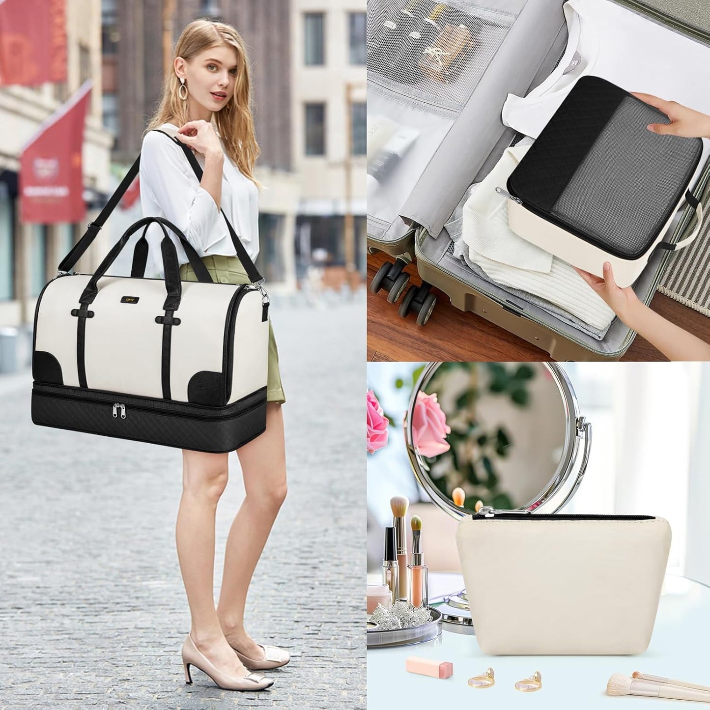 Convertible Travel Garment Bags - Carry On Garment Duffel Bag with Shoe Compartment Large Travel Garment Bag with Storage Bag Toiletry Bag 2 in 1 Hanging Suit Bag Weekender Bag for Women Men 3pcs Set
