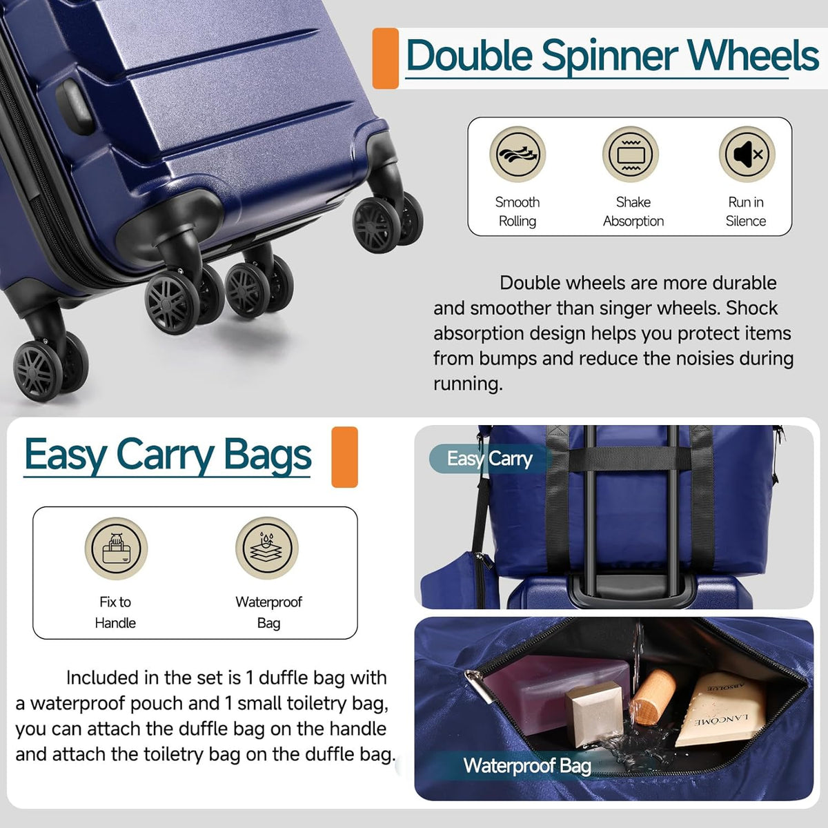 Hoteel Luggage Sets 3 Piece, ABS+PC Hard Shell Expandable Suitcases with Wheels, TSA Aproved Lock and Carry on Bags, Travel Suit Case Set for Men and Women, (3-Piece, Blue)