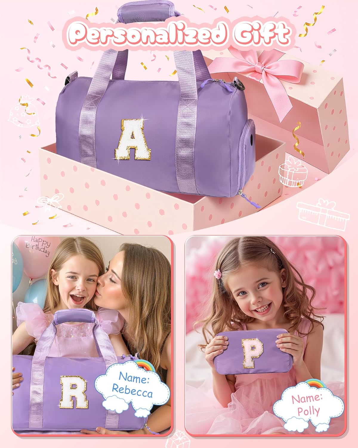Cool Stuff for Teen-Girl Gym Bag with Shoe Compartment, Kid Personalized Weekender Overnight Bags, Initial Travel Tote with Makeup Pouch, Gift for 7 8 9 10 11 12 Year Old Girls (Letter S)