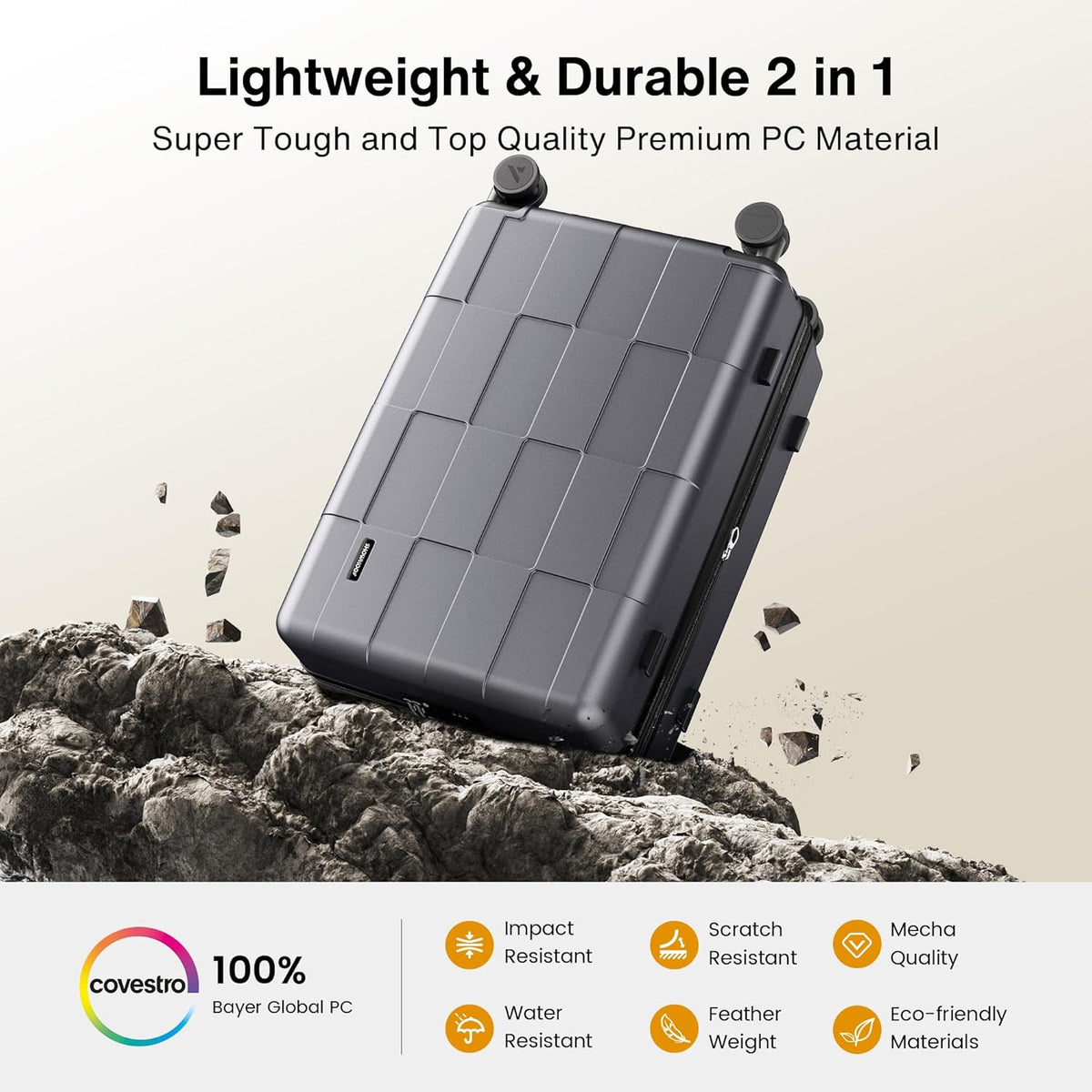 SHOWKOO Luggage Sets 2 Piece 20/28 Inch Hardside Expandable Lightweight PC Suitcase Sets with Double Spinner Wheels TSA Lock, Sliver Gray