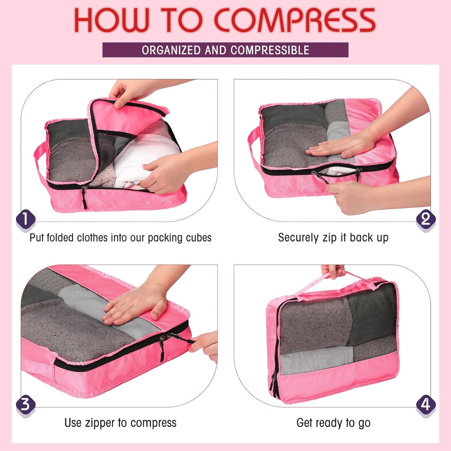 5 Pcs Packing Cubes for Suitcase Large Travel Cubes Carry on Luggage Organizer Bags for Clothes Accessories(L,Purple)