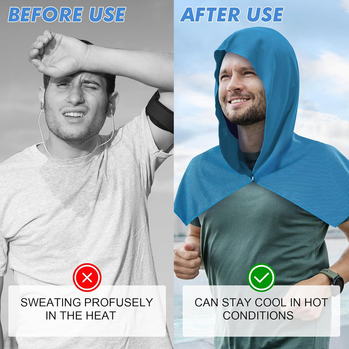 3 Pack Cooling Hoodie Towels for Neck and Face, UPF 50 Sun Protection & Instant Cooling, Ice Towels for Hot Weather, Soft Breathable Towel for Sport, Work Out, Gym, Camping & More Activities