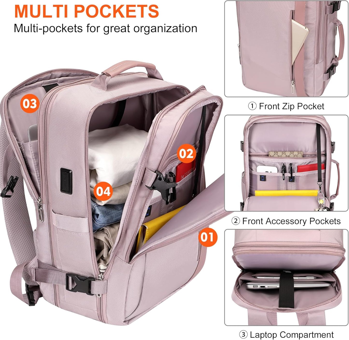 PIJUSHI Travel Backpack for Women Expandable Carry on Luggage Backpack Airline Approved Personal Item Laptop Bag(PE034 Light Purple)