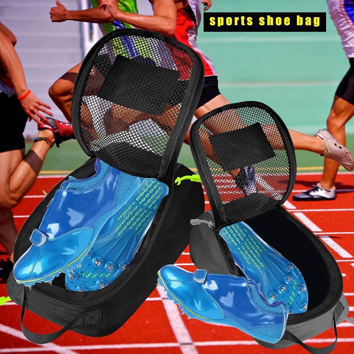 Shoe Bag Golf Travel Soccer Gym Sport with Side Accessory Outside Pocket for Socks Shoe Pouch Portable Large Shoe Storage Bag for Packing Zippered (all grey)
