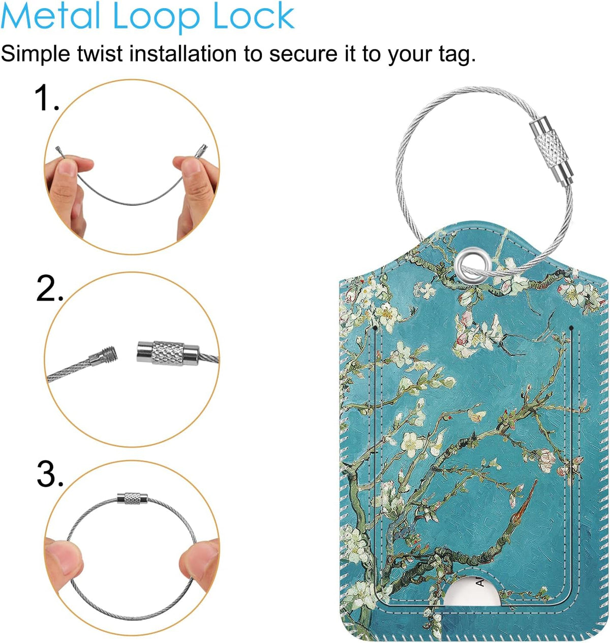 Fintie Luggage Tags, Privacy Cover ID Label with Stainless Steel Loop and Address Card for Travel Bag Suitcase - Blossom (2 Piece)