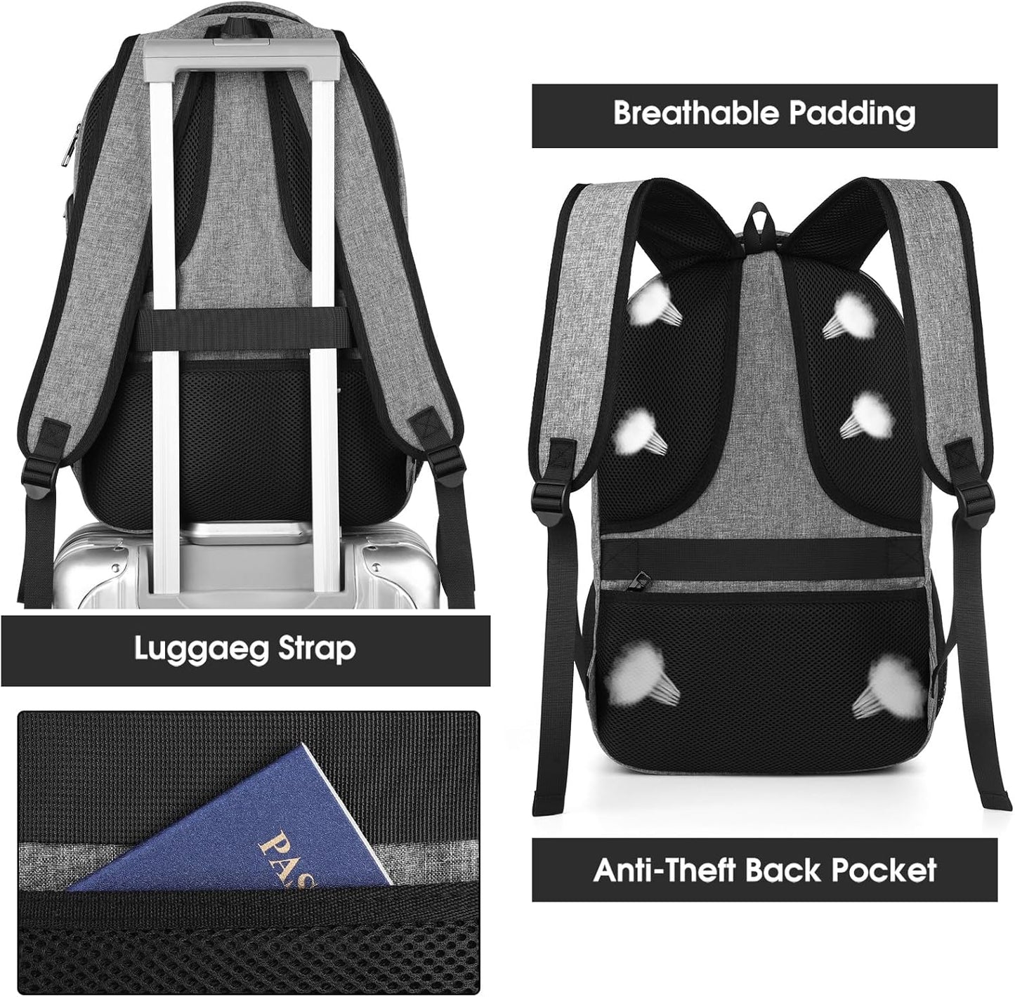Backpack for Men and Women, Backpacks for School Teens, Travel Laptop Backpack with USB Charging Port Fits 15.6 Inch Laptop, Water Resistant College Bookbag