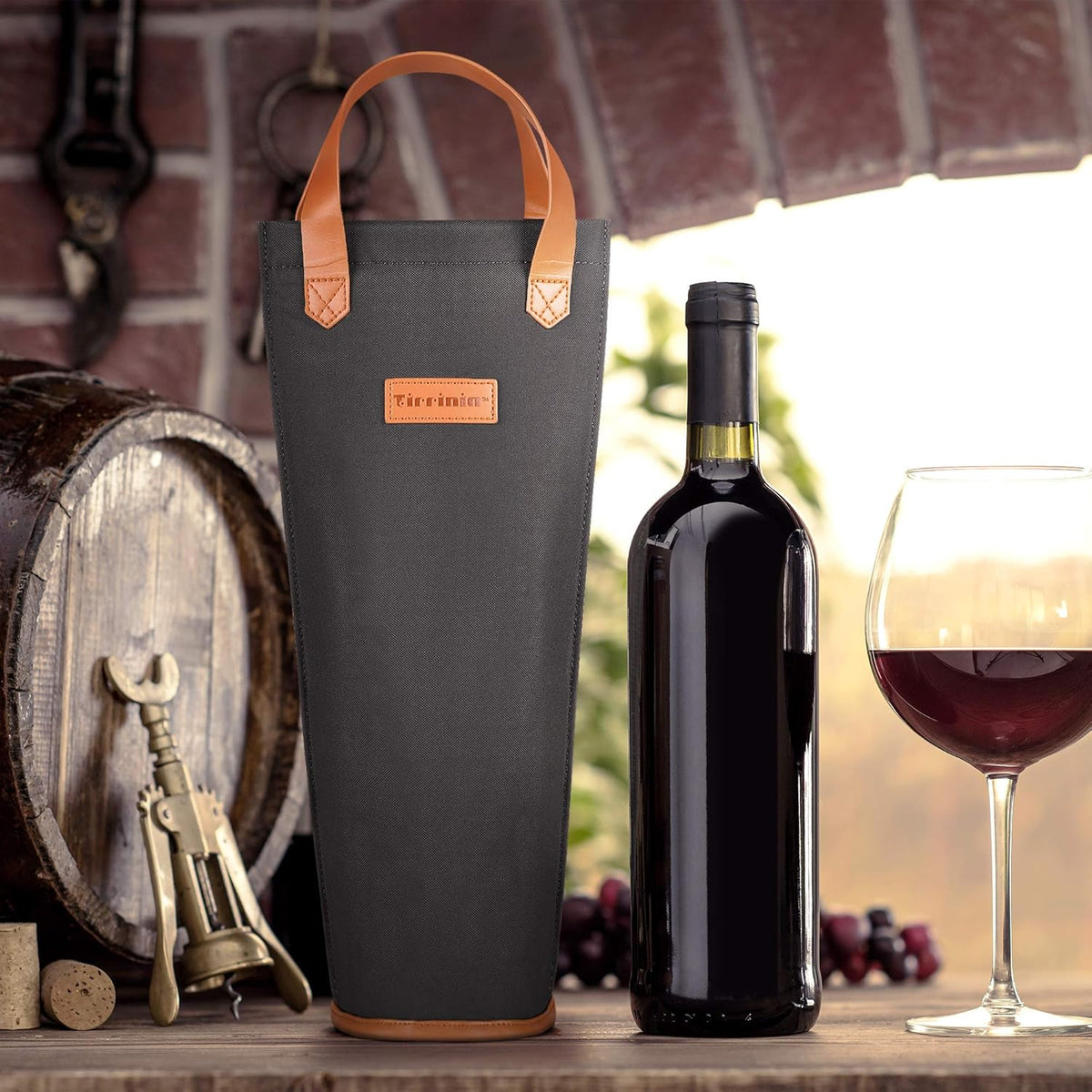 Tirrinia Single Wine Carrier Tote, Insulated Wine Cooler Bag for Travel, Picnic, & Wine Gifts – Thermal Padded Wine Bottle Holder Tote for Men & Women, Wine Gift for Wine Lovers,Black