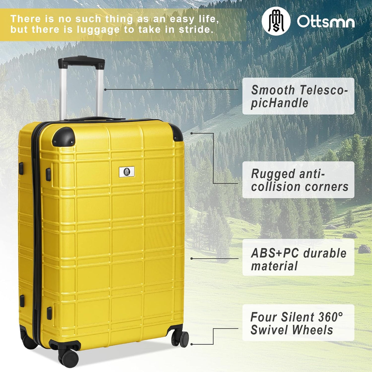 Luggage Sets 4 Piece, ABS PC Lightweight Suitcases with Wheels, Hardshell Luggage Sets Suitcase set with TSA Lock Yellow (12in 20in 24in 28in)